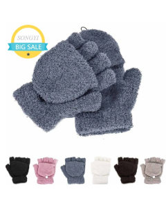Warm Knitted Flip Fingerless Wool Gloves for Men and Women
