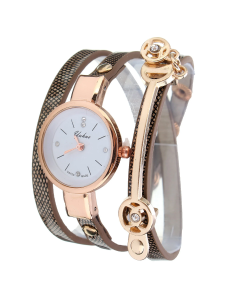 No.2 PU Leather Strap Crystal Dial Ladies Quartz Watch