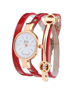 Elegant Lady's Quartz Watch with Crystal Dial and Leather Strap
