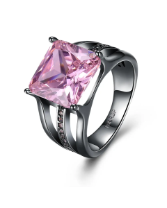 Elegant 12mm Gun Black Plated Rhinestone Diamond Ring - Women's Gift Pink