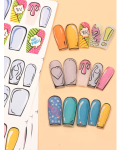 Comic-themed Nail Decals for Stylish Letter and Graphic Art