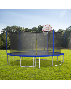 16ft Trampoline with Enclosure, New Upgraded Kids Outdoor Trampoline with Basketball Hoop and Ladder, Heavy-Duty Round Trampoline,Blue