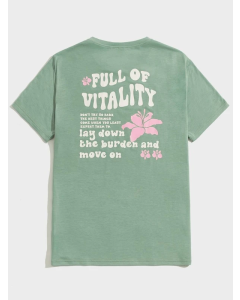 Men's Tee with Floral Patterns and Slogan Graphics