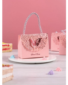 5pcs Hollow Butterfly Decor Gift Bag, Pink Paper Portable Gift Packaging Box For Party