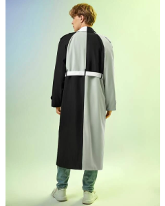 Alien Print Belted Trench Coat for Stylish Men