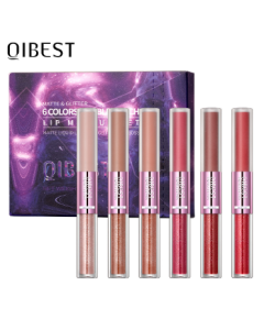 QIBEST Double Head Lip Gloss Kit Non-Stick Non-Fading Lip Glaze Matte Matte Shimmering Liquid Lipstick Set