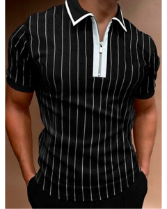 Men's Vintage Striped Print Colorblock Print Casual Polo Shirt