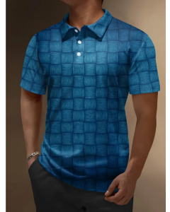 Men's vintage printed casual polo shirt