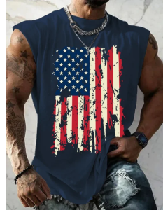 Men's Vintage America Flag Print Casual Vest