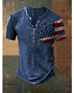 Casual Button Neck Short Sleeve Printed T-Shirt