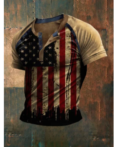 Men'S Vintage American Flag Print Casual T-Shrit