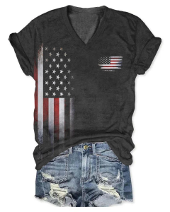 Vintage Flag Print Short Sleeve T-Shirt