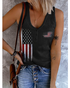 Vintage Flag Print Sleeveless Tank Top
