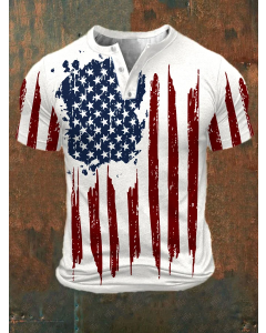 Men's Printed Button Neck Short Sleeve T-Shirt