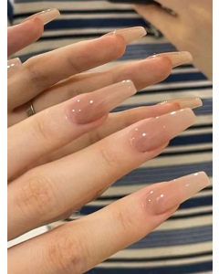 Elevate Your Style with 24pcs Long Coffin Plain Nude Solid Glossy Fake Nail & 1sheet Tape & 1pc Nail File