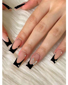 Elevate Your Style With 24pcs Long Coffin Butterfly Decor Full Cover Fake Nail Kit