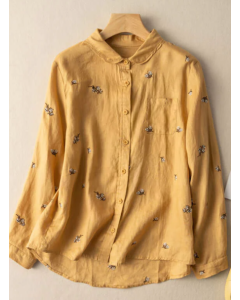 100% Linen Floral Print Casual Shirt With Pocket