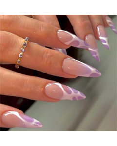 Elevate Your Style With 24pcs Long Almond Shaped Purple Gradient & Ripple Design Fake Nail Set