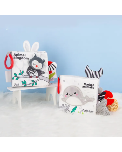 Black and white three-dimensional tail cloth book torn newborn visual training cartoon baby cloth book