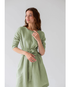 Explosive wash cotton dress fashion with high sense with belt long sleeve skirt casual skirt women