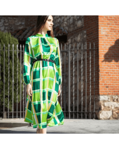 Long-sleeved dress with color printing European and American women's MIDI skirt Bohemian vacation with umbrella skirt