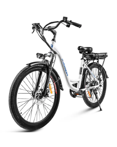KAISDA K6C Electric City Bike 26 inch Tire 350W Motor 32km/h Speed 36V 12.5Ah Battery for 100km Range Shimano 7-speed E-bike 120kg Max Load Waterproof IP54 LED Light - White