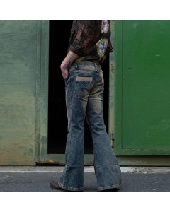 Men Flared Jeans Bootcut Leg Pants Distressed Patchwork Jeans New Designer Punk Stlye Bell Bottom Denim Trousers Vaqueros Hombre