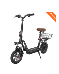 2024iScooter i12 Folding Electric Scooter with Seat & Rear Basket, 500W Motor, 25km/h 36V 7.5Ah BMS Battery, 12-inch Pneumatic Tire, 35km Max Range, Dual Disc Brakes, Dual Shock Absorption, LED Display & Bell