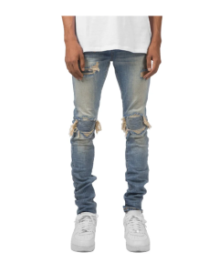 Men's pleated slim fit stretch jeans