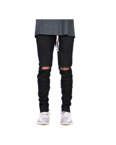 Men's trendy drawstring ripped jeans