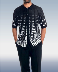 Short Sleeve Set in Black Criss Cross Walking Suit