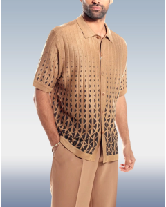 Short Sleeve Set: Cafe Print Walking Suit in Criss-Cross Design