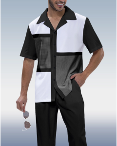 Short Sleeve Walking Suit in Black Plaid