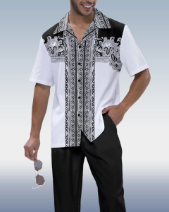 Black Embroidered Print Design 2-Piece Walking Set