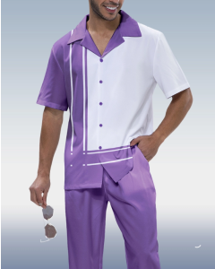 Short Sleeve Walking Suit with Purple Panel Print