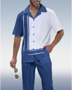 Nautical Patterned Short Sleeve Walk Set in Navy Color