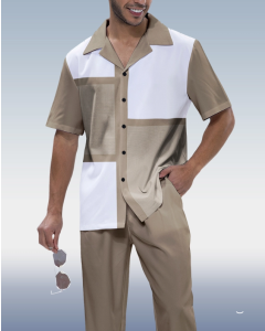 Short Sleeve Walking Suit in Olive Plaid Design