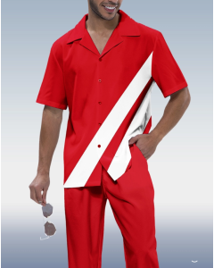 Red Walking Suit Set for Men with Short Sleeves