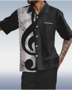 Short Sleeve Walking Suit with Black Music Print