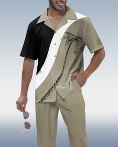 Colorblock Short Sleeve Walking Suit for Men's Vacation Suit