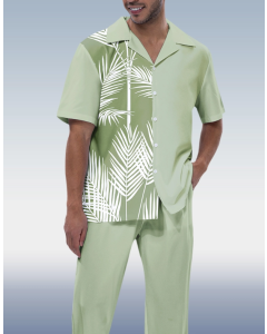 Men's Short Sleeve Hiking Suit with Green Leaf Print