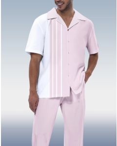 Mens Printed Walking Suit: Vertical Stripe Two-Piece Short Sleeve