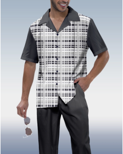 Dark Gray Mesh Short Sleeve Print Walking Set