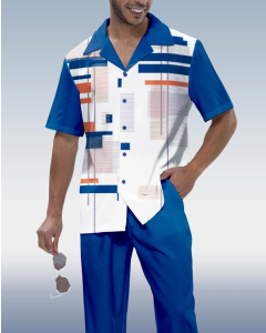 Suitmens Men's Blue Print Short Sleeve Walking Suit