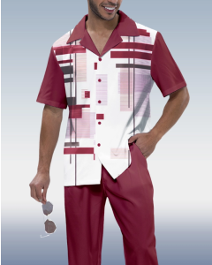 Men's Short Sleeve Walking Suit in Claret Print