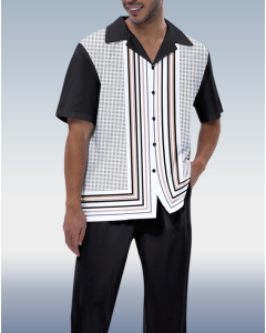 Black Stripe Short Sleeve Walking Suit for Men