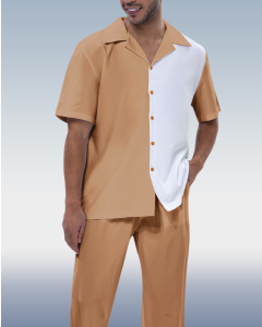 Men's Khaki Color Block Short Sleeve Walking Suit for Suitmen