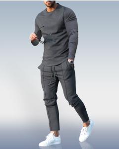 Men's Dark grey Crew Neck Casual Sports Suit