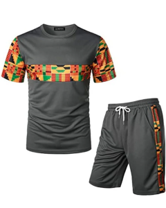 Men's Printed Colorblock T-Shirt and Shorts Set 020