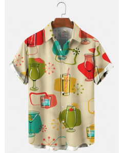 Men's 50's Vintage Short Sleeve Drink&Food Casual Hawaiian Shirt